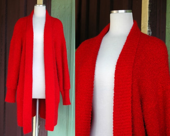 HOLIDAY 1990s Red Slouchy Knit Oversized Cardigan