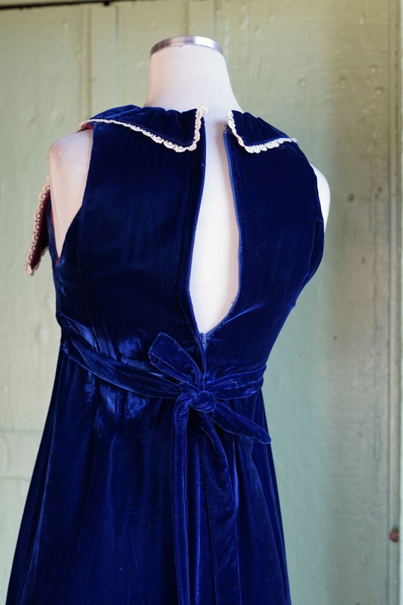Gorgeous 70s Wool Blend Velvet Trimmed Maxi Dress
