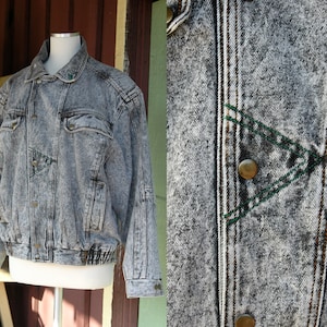 1980s Black Grey Acid Wash Marble Wash Denim Jacket // 80s Pontiac Stone Wash Jean Jacket