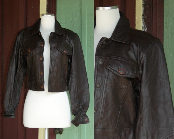 1980s Chocolate Brown Leather Trucker Jacket // 80