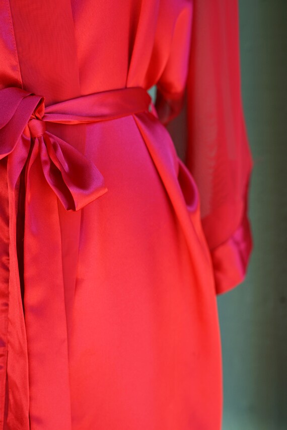 Red Court Robe 1990s Red Silky Short Robe with Sheer Wide Sleeves //… - Gem