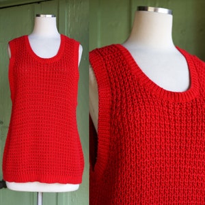 1980s 1990s Red Knit Oversized Vest by Chaus // 80s 90s Ramie Cotton Sweater Vest