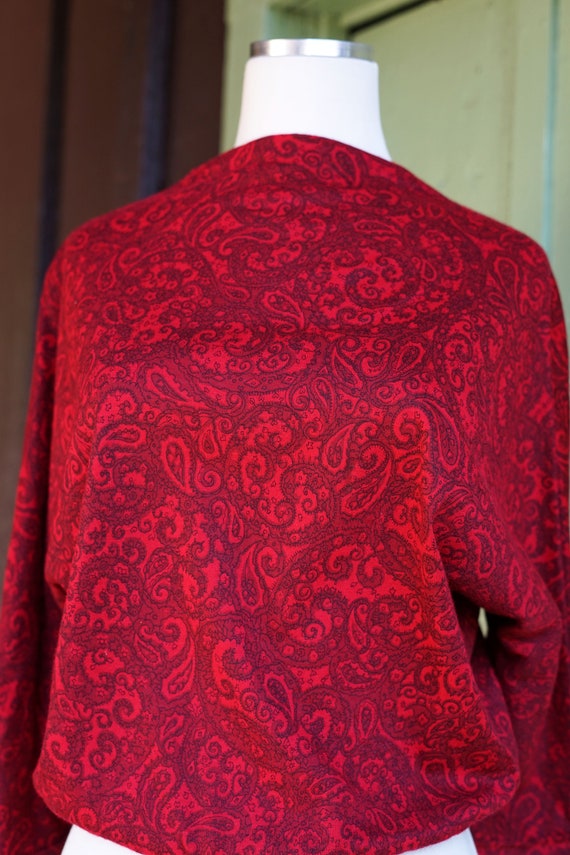 1950s 1960s Red Paisley Cropped Blouse // 50s 60s… - image 5