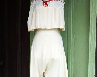 Antique 1910s Crepe de Chine Pantie and Camisole Set // Antique Silk Lingerie Underpinnings Lace Trimmed Set