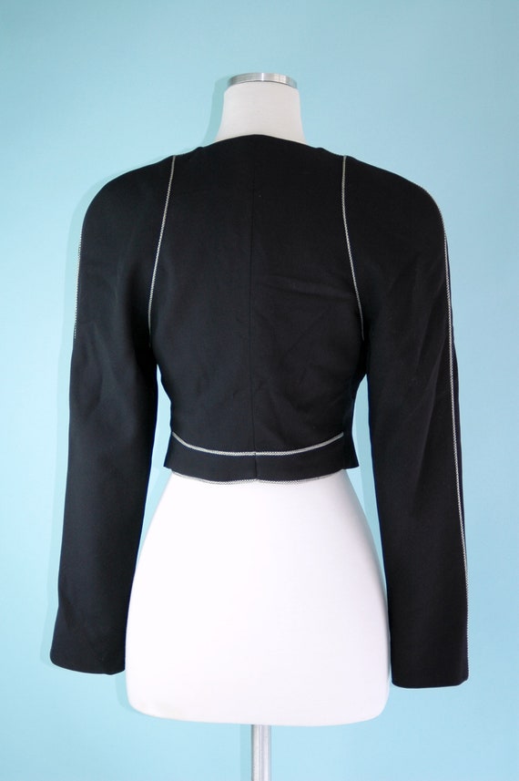 1990s Navy Escada Cropped Blazer with Black and W… - image 7