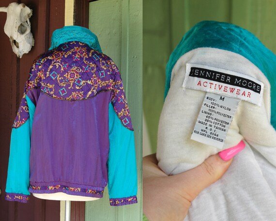 1980s 1990s Purple Green Ornate Warm up Jacket // 80s 90s Nylon