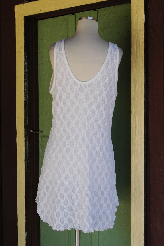 1980s Sheer White Stretch Lace Dress // 80s Tank … - image 9