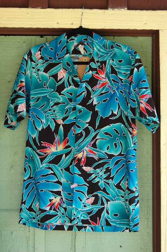 1990s Black Turquoise Blue Green Hawaiian Tropica… - image 8