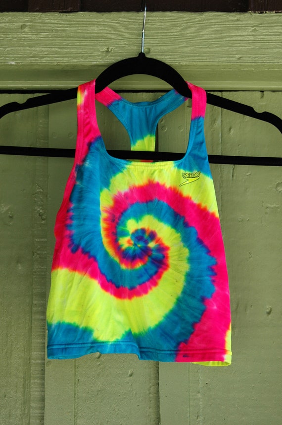 1990s Yellow Pink Blue Tie Dye Speedo Sports Bra … - image 2