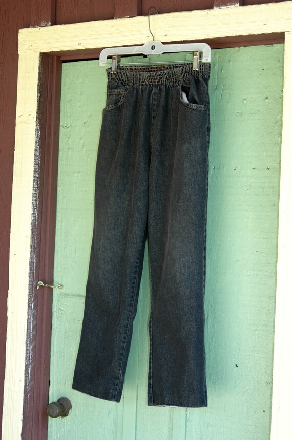 1980s Black Denim High Waist Relaxed Jeans // 80s Bobbie Brooks Elastic Waist Black Jeans View 3