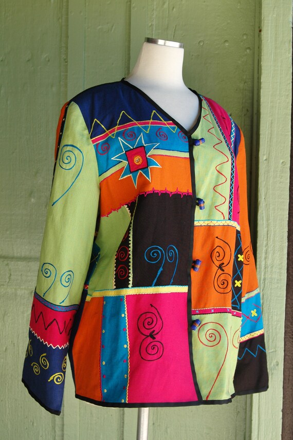1990s 2000s Funky Colorful Patchwork Unique Jacke… - image 7