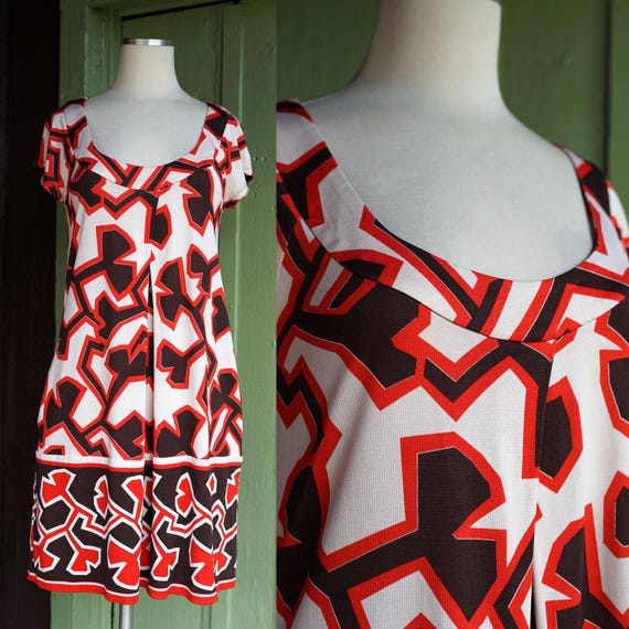 Diane von Furstenberg, 1990s 2000s Diane Von Furstenberg Geometric Print Funky Tunic Dress