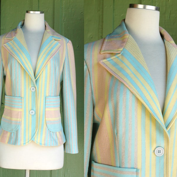 1970s Pastel Pink Blue Yellow Grey Striped Jacket by Jack Winter // 70s Pale Spring Blazer