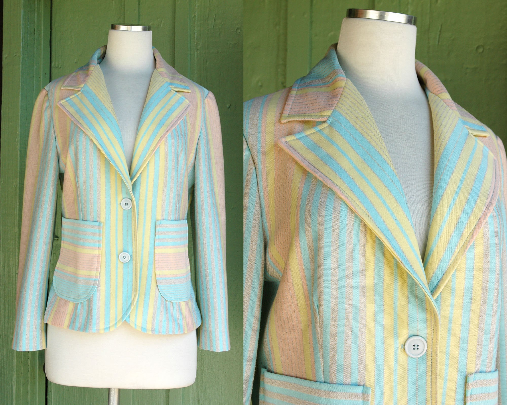 クリスマスファッション Pastel Etsy - Jacket Stripe シャツ+ブラウス(長袖+七分)