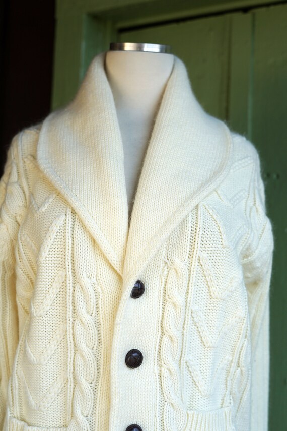 1970s 1980s Ivory Warm White Cable Knit Cardigan … - image 7
