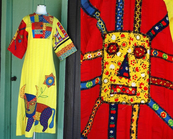 60's Orange Navy and Yellow Caftan by The Traveling Kitty main image 1