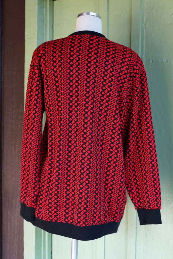 1980s 1990s Red and Black Graphic Sweater // 80s … - image 7