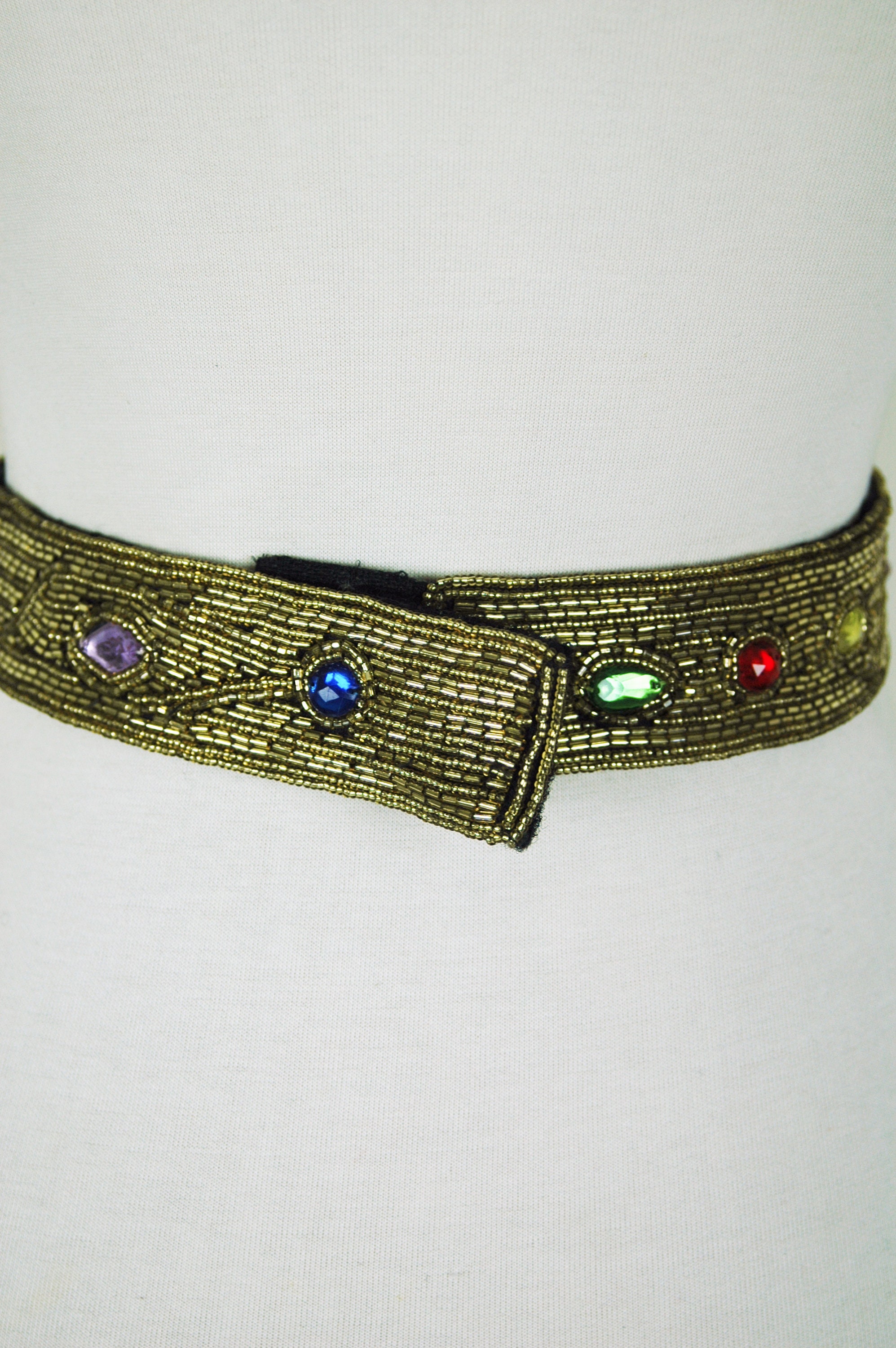 Vintage Michelle Stuart Black Beaded Statement Belt with Jewel Embellishments Rhinestone Medium Elastic Belts for Women for sale | eBay main image 4