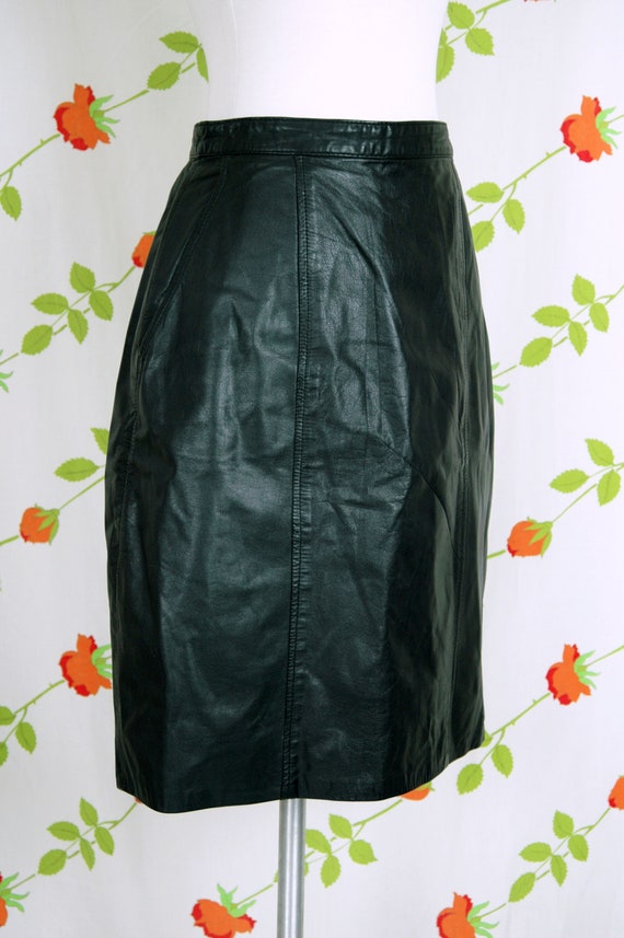 1990s Black Leather Skirt by Forenza // 90s High … - image 6