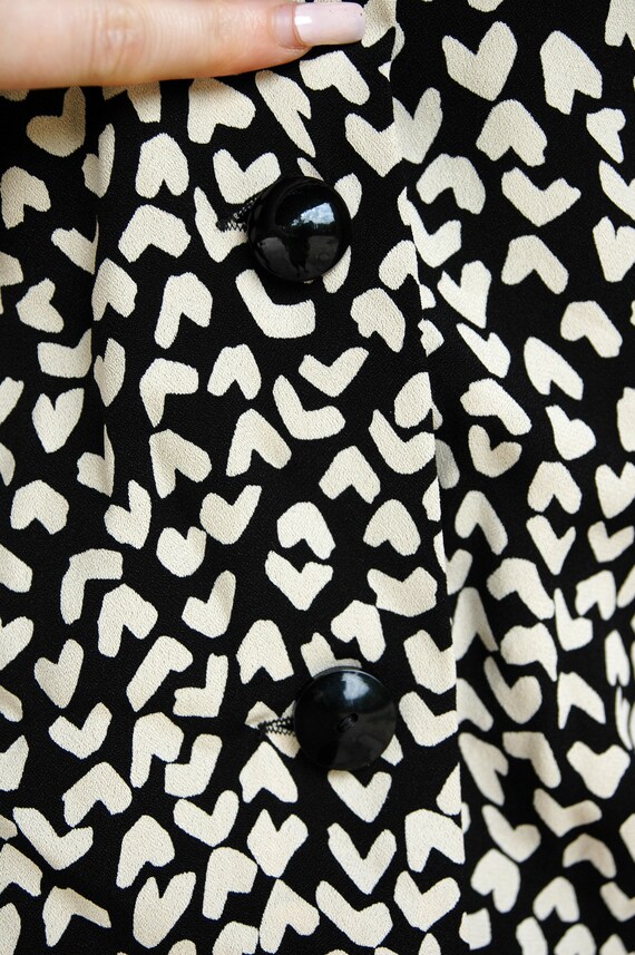 1980s 1990s Black and White Heart Print Long Slee… - image 3