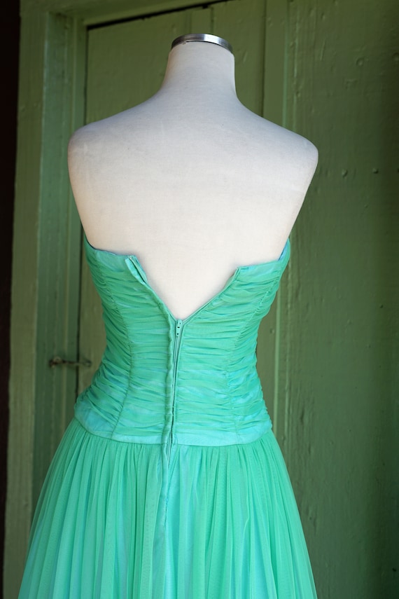 1980s 1990s Light Blue Green Mesh Ruched Mermaid … - image 9