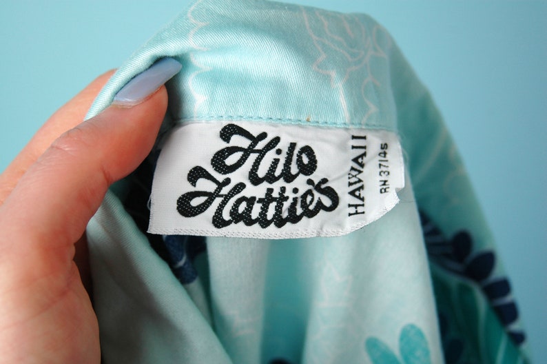 1970s Light Blue Turquoise Tropical Print Hilo Hattie\u2019s Hawaii Tunic Top 70s Beach Tunic Shirt