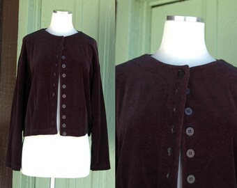 Boutonné en velours noir des années 90 par Esprit Collection // Top carré à manches longues et col rond des années 90