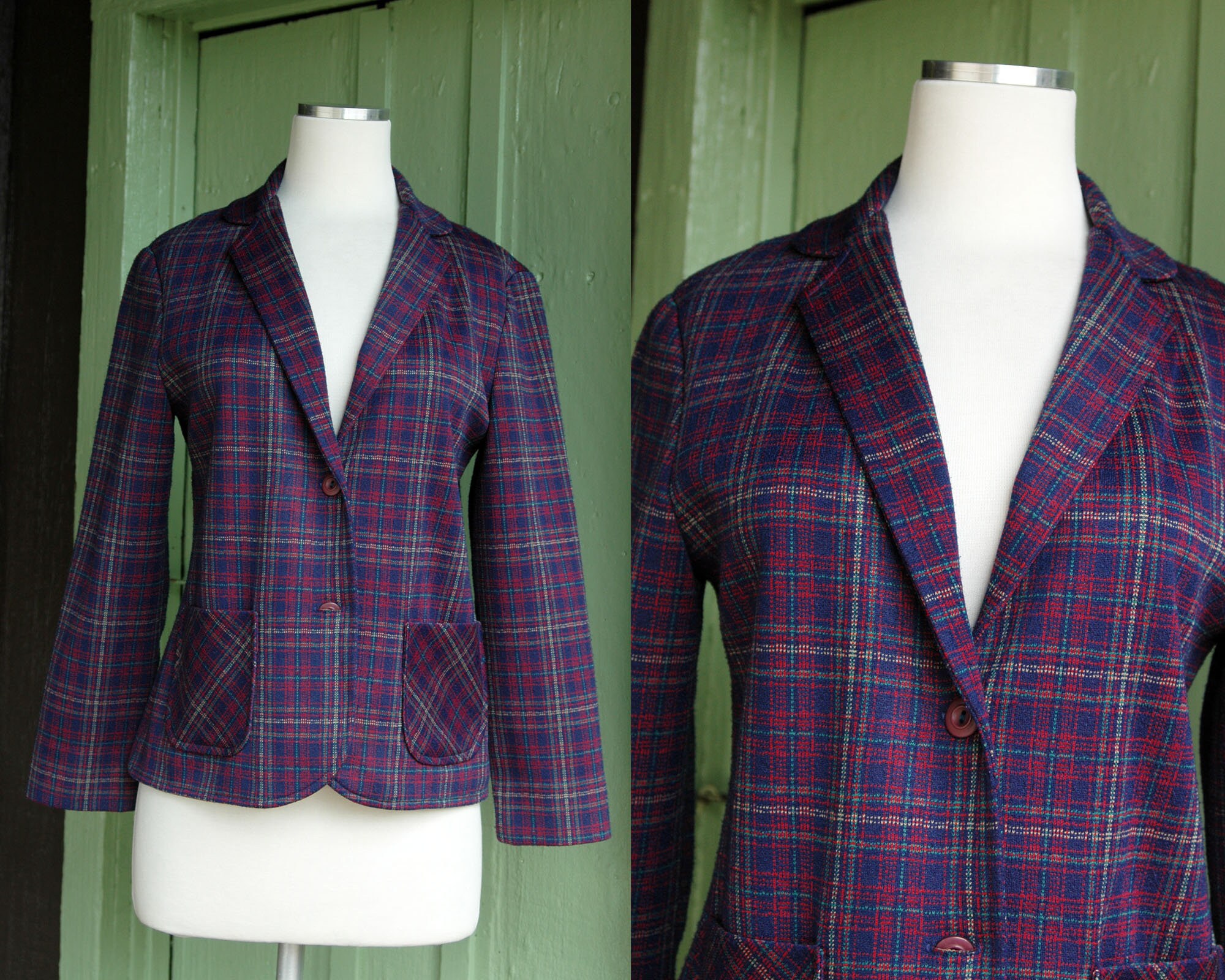 Navy and green plaid blazer hotsell