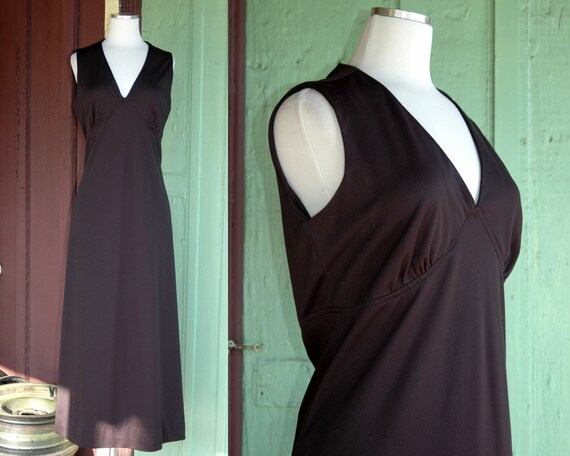 1970s Black Empire Waist Sleeveless Maxi Dress