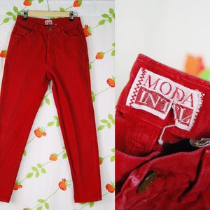 1980s 1990s Red Jeans // 80s 90s Red Moda Intl Mid Rise Denim 5 Pocket Jeans