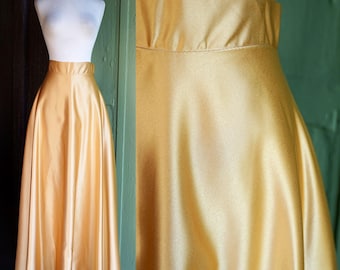 2000s Gold Flowy Maxi Skirt // Y2K Flowy Semi Full Floor Length Formal Skirt
