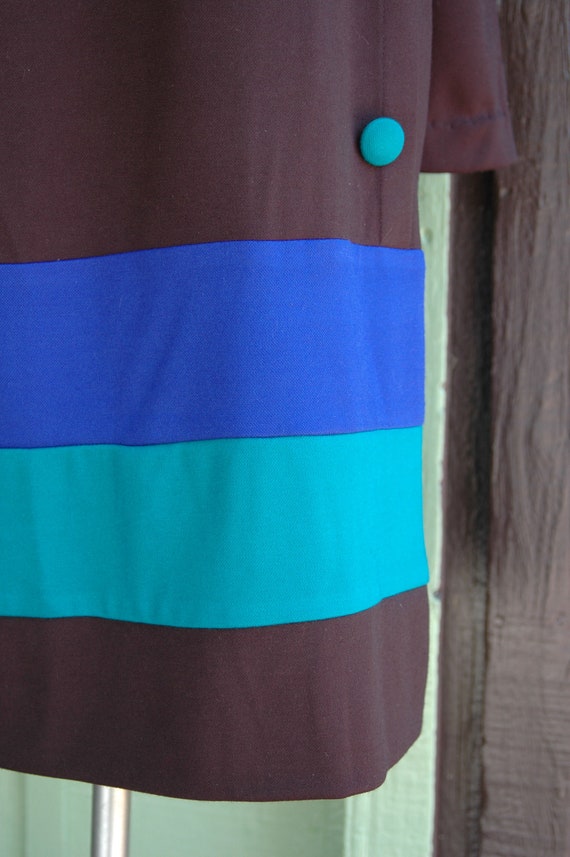 1980s 1990s Black Blue Green Striped Graphic Dres… - image 5