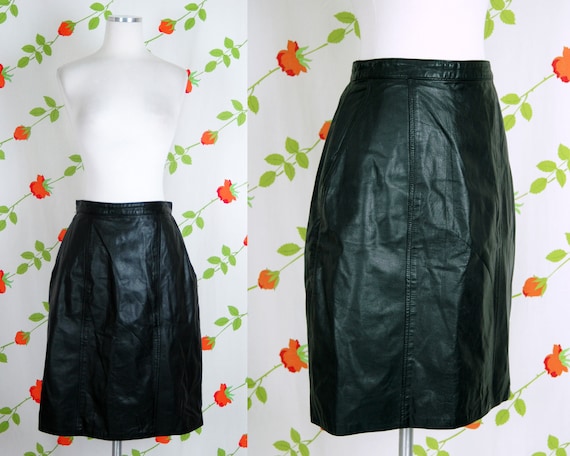 1990s Black Leather Skirt by Forenza // 90s High … - image 1