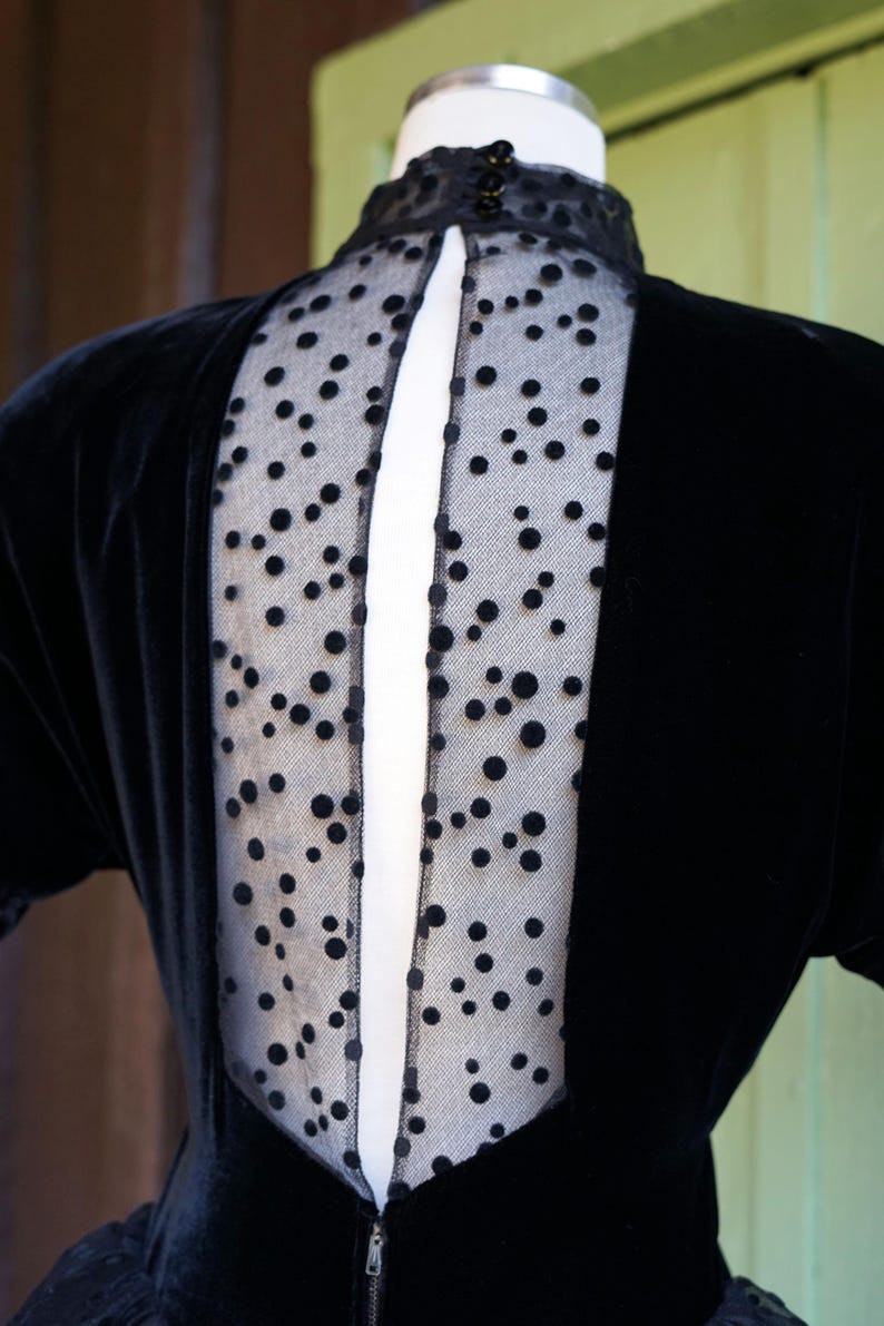 1980s Adam Beall Black Velvet Gown With Polka Dot Tulle Skirt // 80s ...