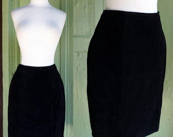 1980s 1990s Black Suede Short Skirt // 80s 90s Black Suede Leather High Waist Skirt by Chia