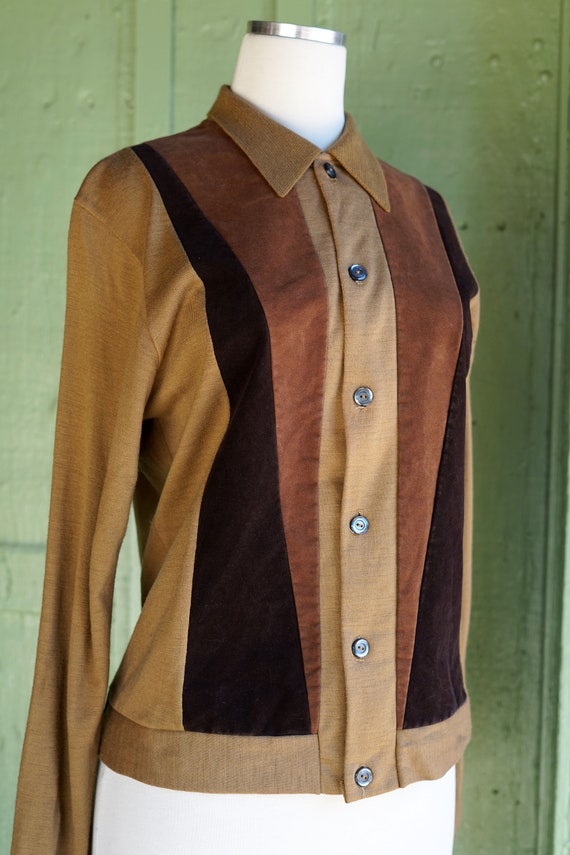 1960s Brown Button Up Italian Inspired Knit Top w… - image 7