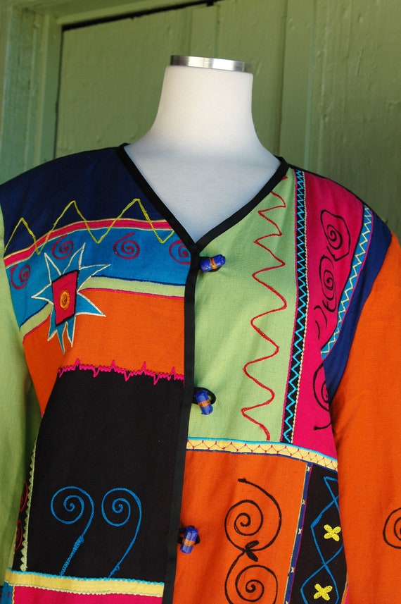 1990s 2000s Funky Colorful Patchwork Unique Jacke… - image 3