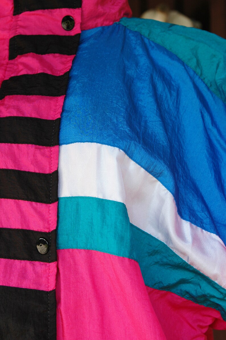 Purple Black Striped Circle 1990s Pink Graphic Print Warm Up Sweatsuit 90s Pink Blue Green