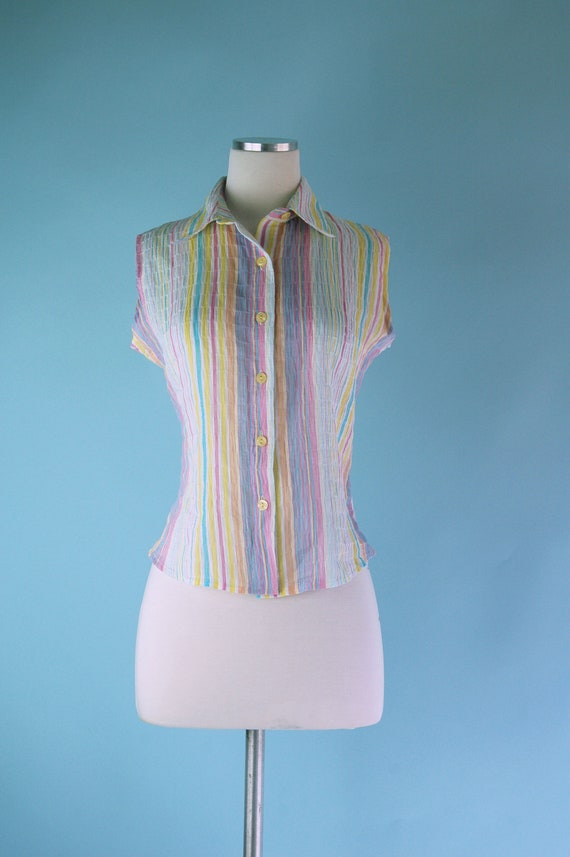 1980s 1990s does 1960s Pink Yellow Blue Pastel St… - image 2