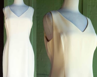 1990s Pale Yellow Mini Dress // 90s Hugo Buscatti Collection V Neck Sleeveless Short Sexy Dress