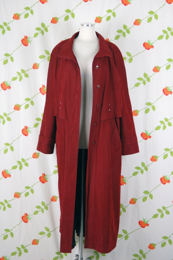 1980s Maroon Dark Red Oversized Long Coat // 80s … - image 4