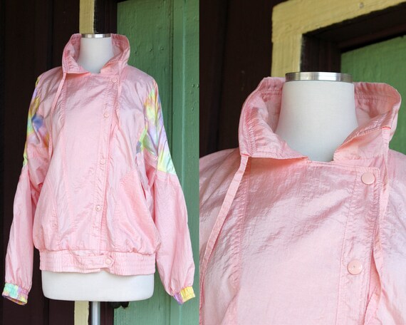 1980s 1990s Pastel Pink Nylon Warm Up Jacket // 80
