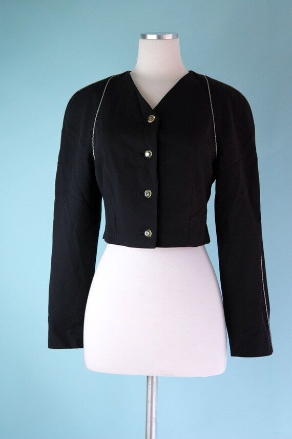 1990s Navy Escada Cropped Blazer with Black and W… - image 2