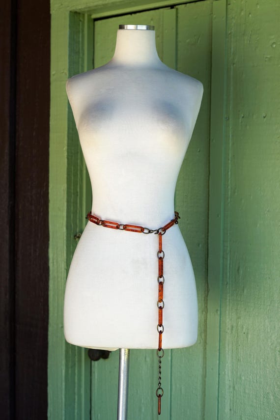 1990s Brown Oblong Chain Link Belt // 90s does 70… - image 2