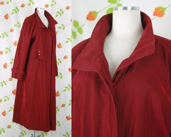 1980s Maroon Dark Red Oversized Long Coat // 80s … - image 1