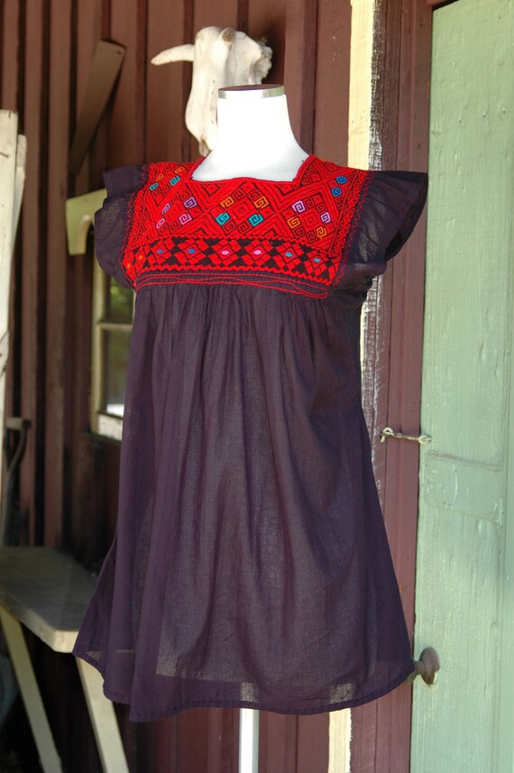 1970s 1980s Black and Red India Cotton Peasant Tu… - image 3