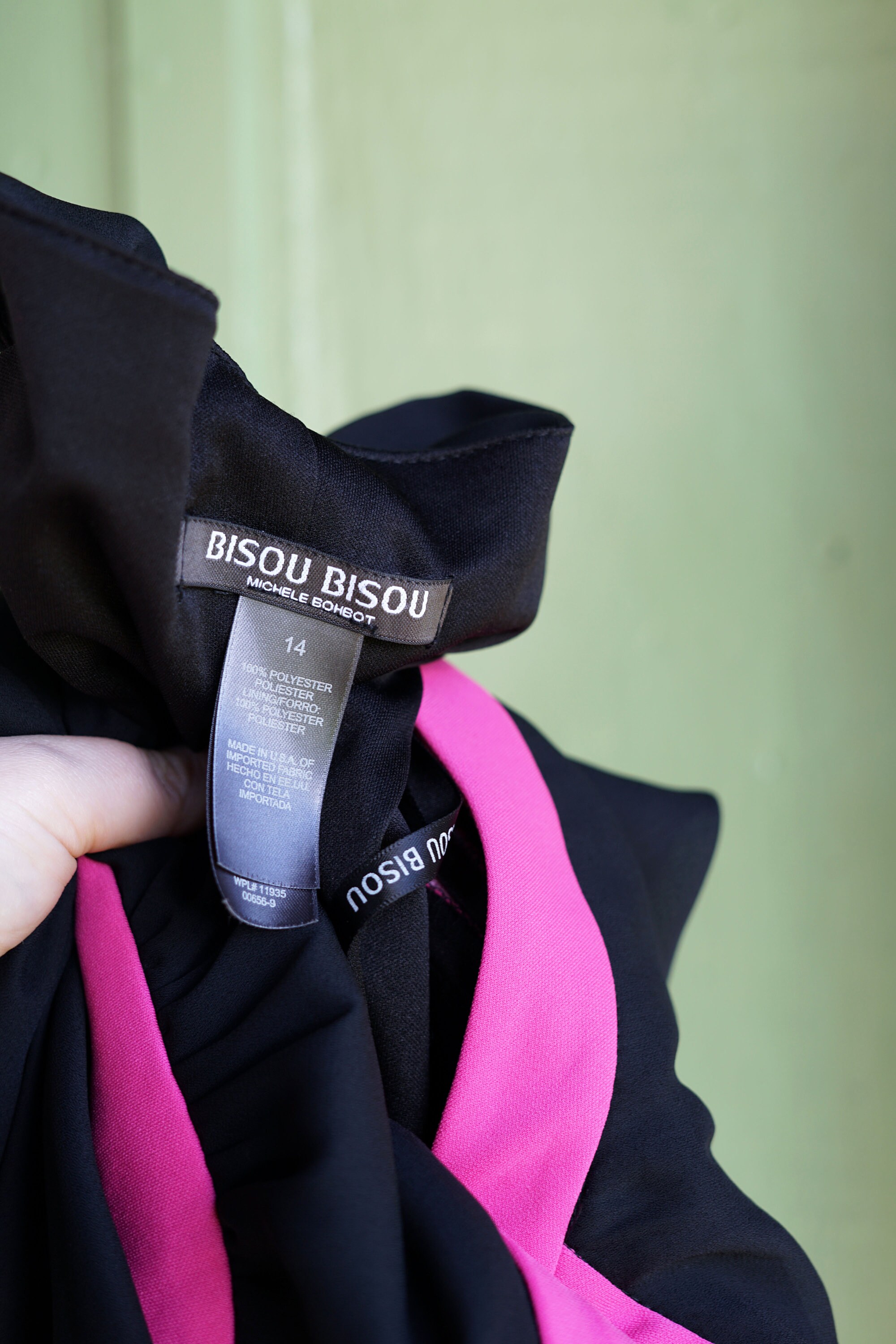 2000s Black Pink BisouBisou Halter Dress // Y2K Black Halter Bias Cut Dress with Pink Trim and Handkerchief Hem