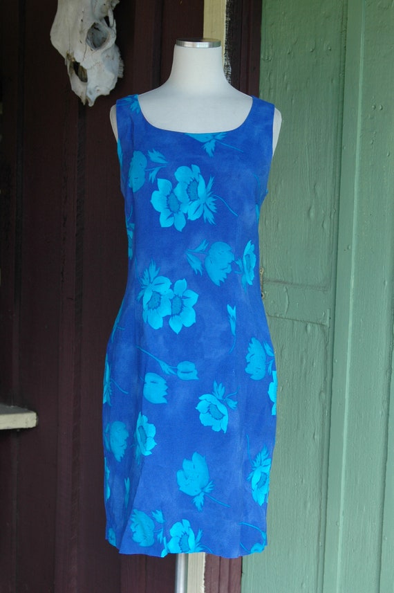 1990s Blue Turquoise Hawaiian Floral Dress // 90s… - image 3