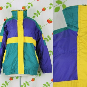 1980s 1990s Purple Green Yellow Apres Ski Snow Jacket // 80s 90s Colorful Funky Winter Jacket