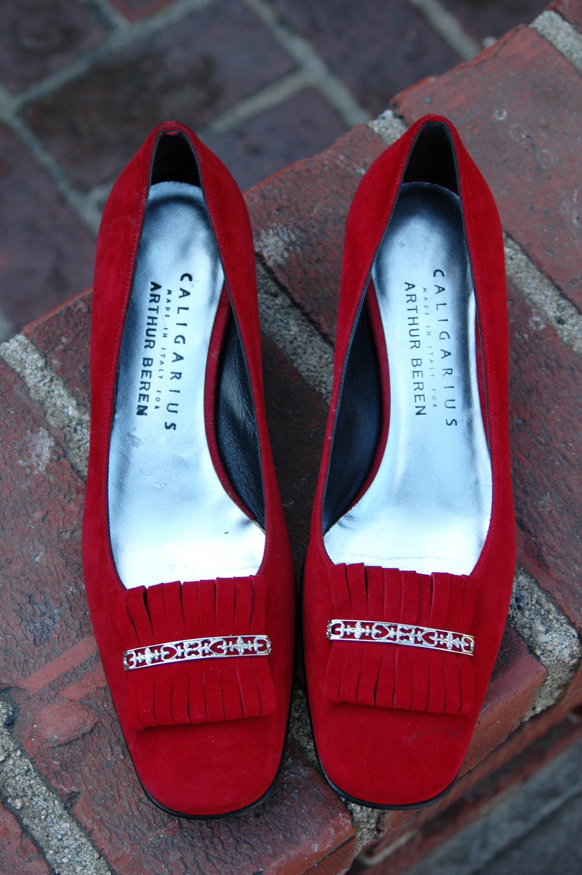 Red Suede Low Heel Caligarius for Arthur Beren Dress Shoes